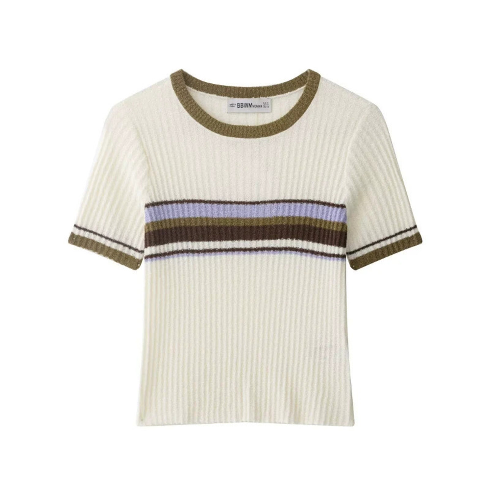 ZARA Vacation Style Color Block Short Sleeve Knit Top